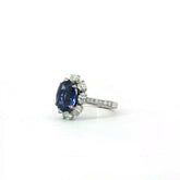 18k White Gold 3.87ct Oval Blue Sapphire Sir Lanka with Set in Oval 1.03ct F VS2 Total Weight Diamond Halo /.20ct F VS2 Round Diamond on Shank Ring  Certified By GIA # 6237650294